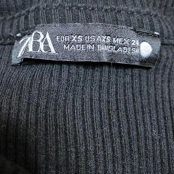 Zara Black Sleeveless Rib Knit Ruched Midi Bodycon Sweater Tank Dress Size XS - Picture 3 of 3